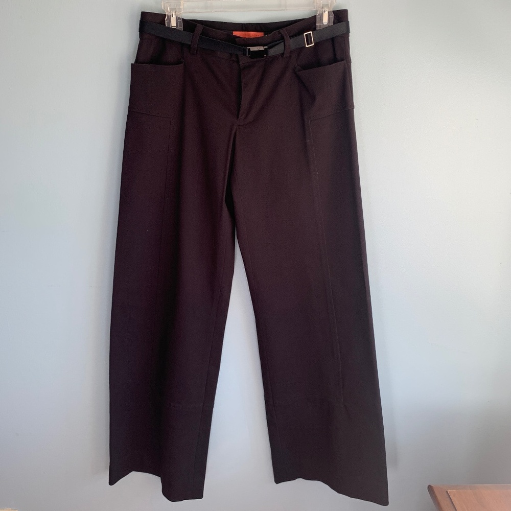 Sinclaire 10 Black Wide Leg Women's Pants Cotton/Spandex Size 4 Patch Seam Belt